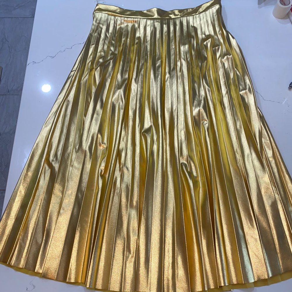 Gold Midi Pleated Skirt